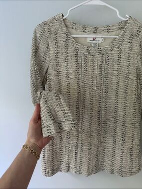 Vineyard Vines Cream and Gray Subtle Snake Print Blouse